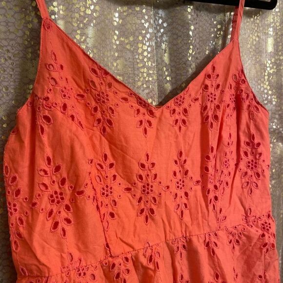 Old Navy Coral Orange Eyelet Embroidered Cotton Slip Dress, Small - Picture 3 of 6